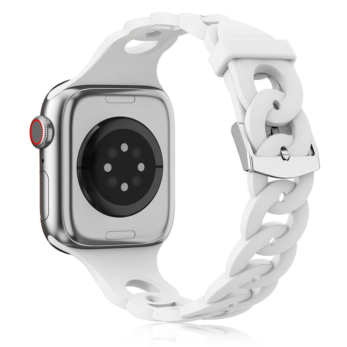 White O-Ring Silicone Chain Link Bracelets For Apple Watch Band 38mm, 40mm, 41mm, 42mm, 44mm, 45mm, 46mm, 49mm On Sale