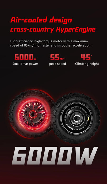 Foldable Off-road Tires Two-wheel Electric Scooter 6000W Motor 60V 38Ah With RGB Colour Lights, Shock Absorption and Smart App Control On Sale