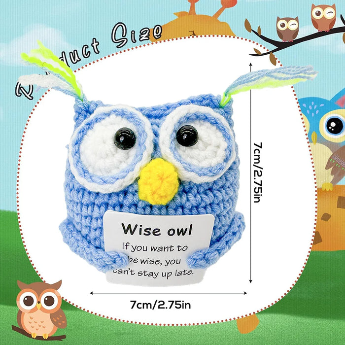 Handmade Positive Message Cute Upbeat Blue Owl Crochet Plush Dolls For Desktop And Home Decor On Sale