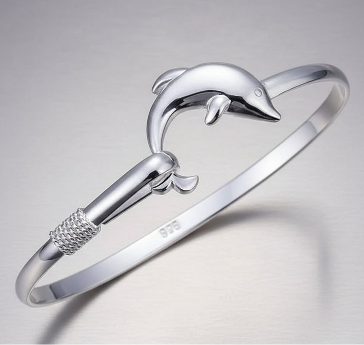 925 Sterling Silver Dolphin Bracelet Bangle for Women On Sale