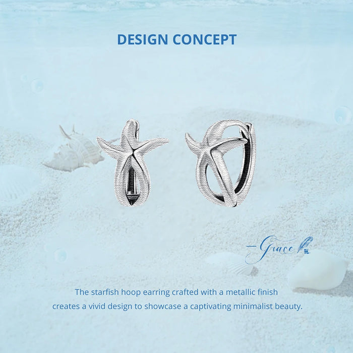 925 Sterling Silver Ocean Marine Life Theme Starfish Hoop Earrings Collection On Sale