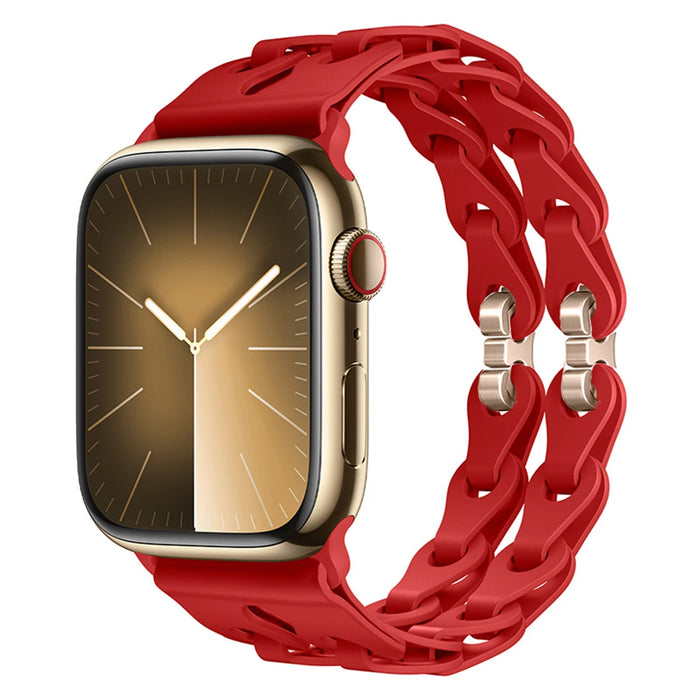 Red Bike Chain Link Silicone Watch Band for Apple Watch Compatible Models 38mm - 49mm On Sale