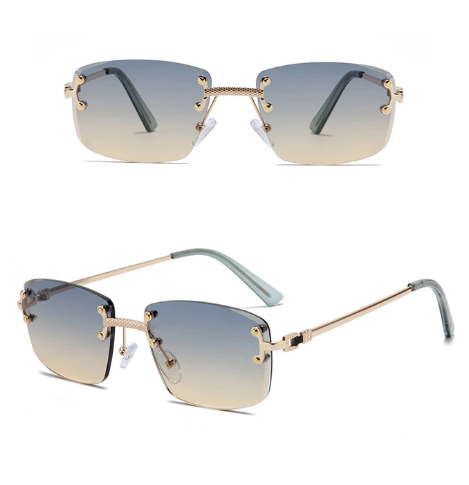 Green Yellow Classic Rectangular Rimless Sunglasses On Sale
