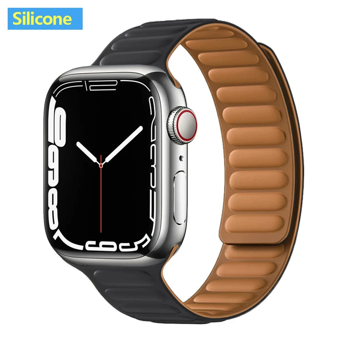 Black Silicone Link Magnetic Loop Apple Watch Band On Sale