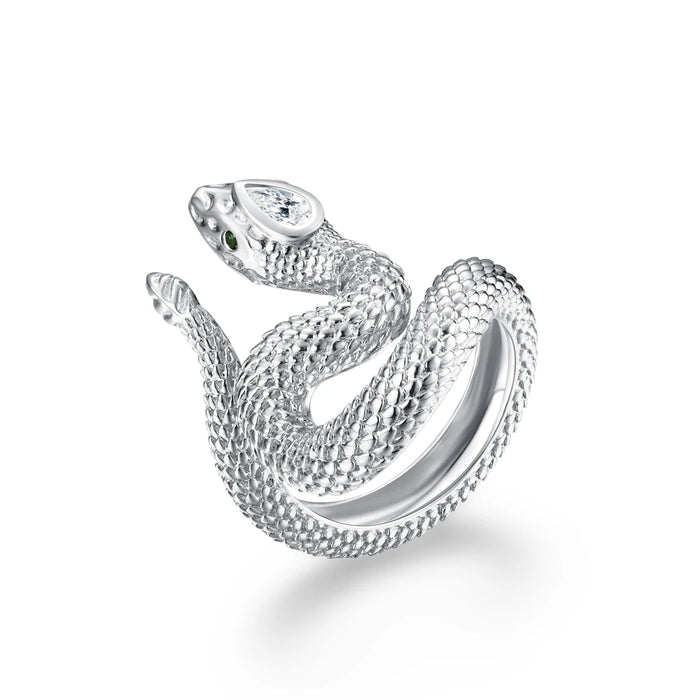 D Color Pear Cut Moissanite Diamond White Gold Plated S925 Silver Cocktail Snake Ring On Sale