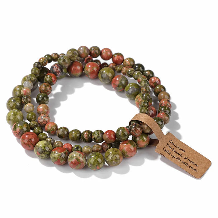 3pcs Set Unakite Natural Stone Beads Couple Bracelet On Sale