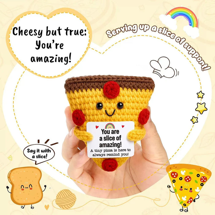 Handmade Positive Message Cute Upbeat Pizza Crochet Plush Dolls For Desktop And Home Decor On Sale