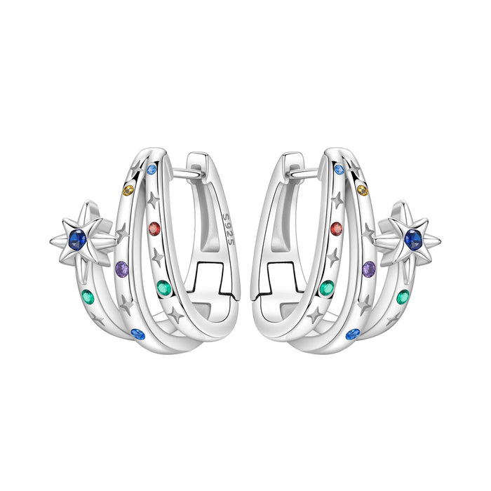 925 Sterling Silver Dreamy Celestial Elegance Star & Moon Hoop Earrings On Sale 