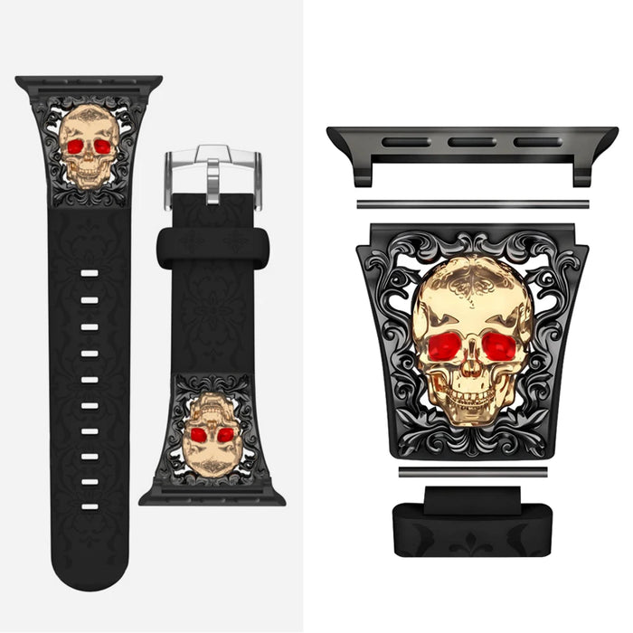 Skull Black - 12 Constellations Silicone Sport Watch Band With Stainless Steel Zodiac Symbol Detail Compatible with Apple Watch Series 1–11, SE, Ultra, and Ultra 2 On Sale
