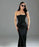 Elegant Strapless Corset Satin Maxi Black Dress On Sale