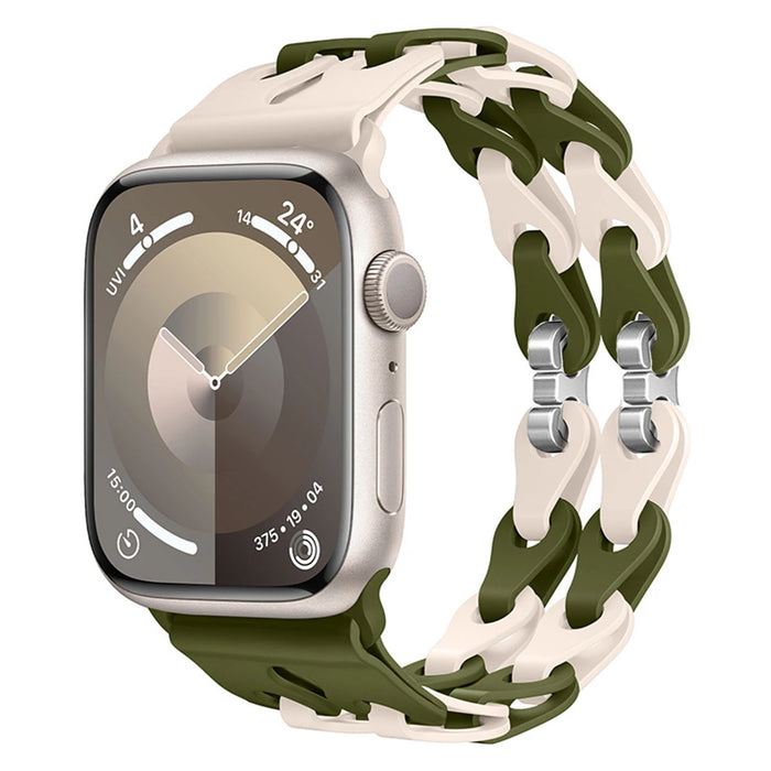 Starlight Olive Green Bike Chain Link Silicone Watch Band for Apple Watch Compatible Models 38mm - 49mm On Sale
