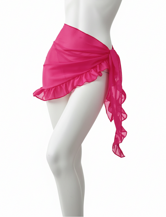 Rose Pink Beach Bikini Short Ruffle Sarong Scarf for Swimwear Cover-ups On Sale