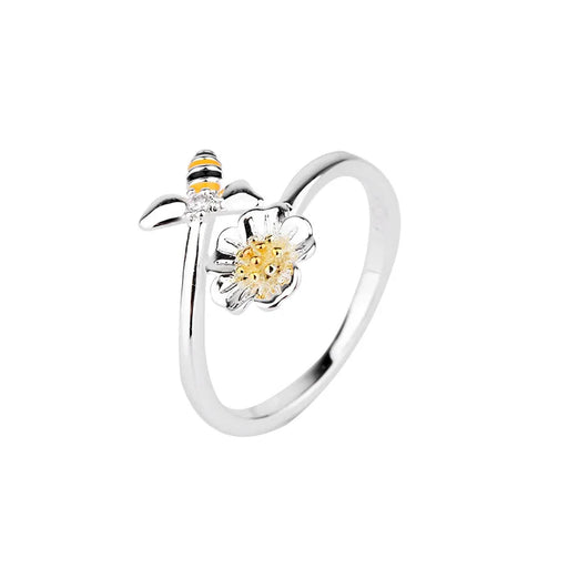 925 Sterling Silver Flower and Bee Vintage Style Ring On Sale