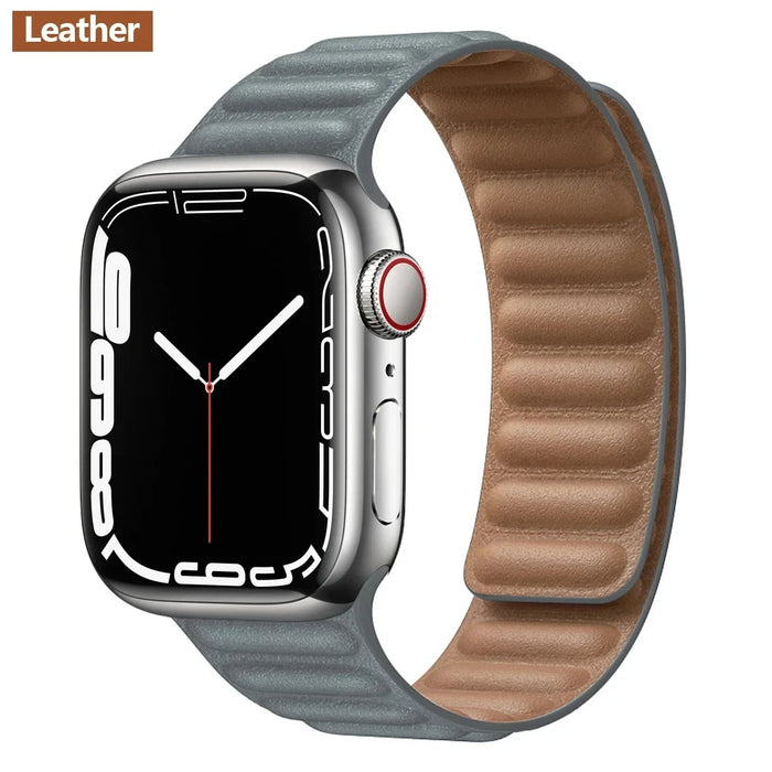 Gray Leather Link Magnetic Loop Apple Watch Band On Sale