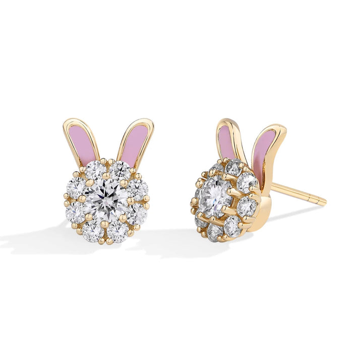 925 Sterling Silver Yellow Gold Plated Moissanite Diamond Bunny Ears Enamel Design Stud Earrings On Sale