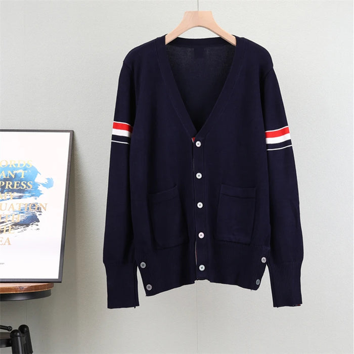 Unisex Stylish Striped Long Sleeve Collegiate Knitted Cardigan Sweater