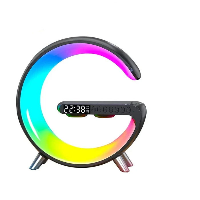 Smart Wireless Phone Charger with Bluetooth 5.0 Dual Speakers LED Alarm Clock and Atmosphere Night Light Lamp On Sale