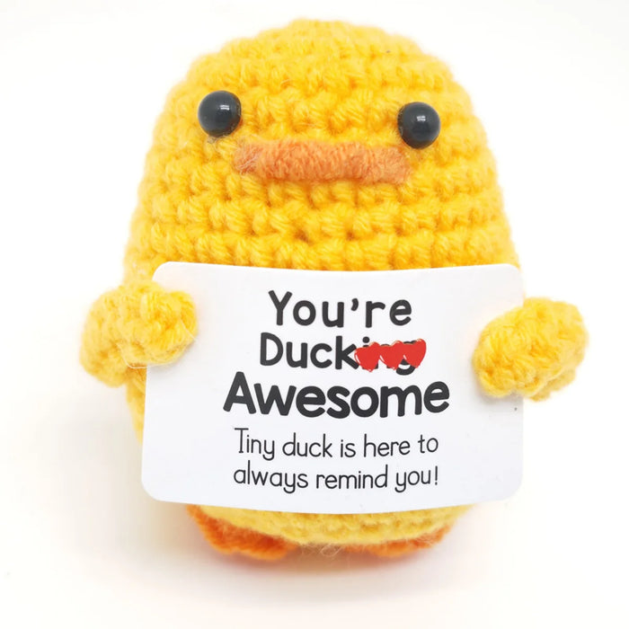 Handmade Positive Message Cute Upbeat Duck Crochet Plush Dolls For Desktop And Home Decor On Sale