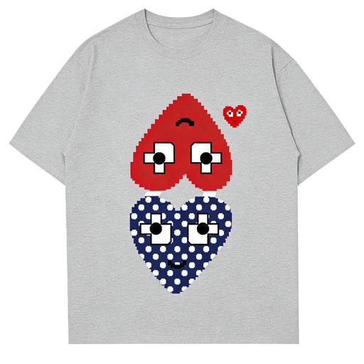 Gray Unisex Heart Graphic 100% Cotton T-Shirt Casual Short Sleeve Crew Neck Tee For Everyday Wear On Sale