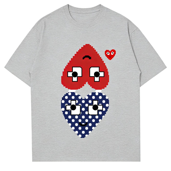 Gray Unisex Heart Graphic 100% Cotton T-Shirt Casual Short Sleeve Crew Neck Tee For Everyday Wear On Sale