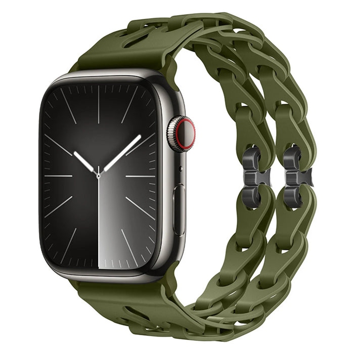 Olive Green Bike Chain Link Silicone Watch Band for Apple Watch Compatible Models 38mm - 49mm On Sale
