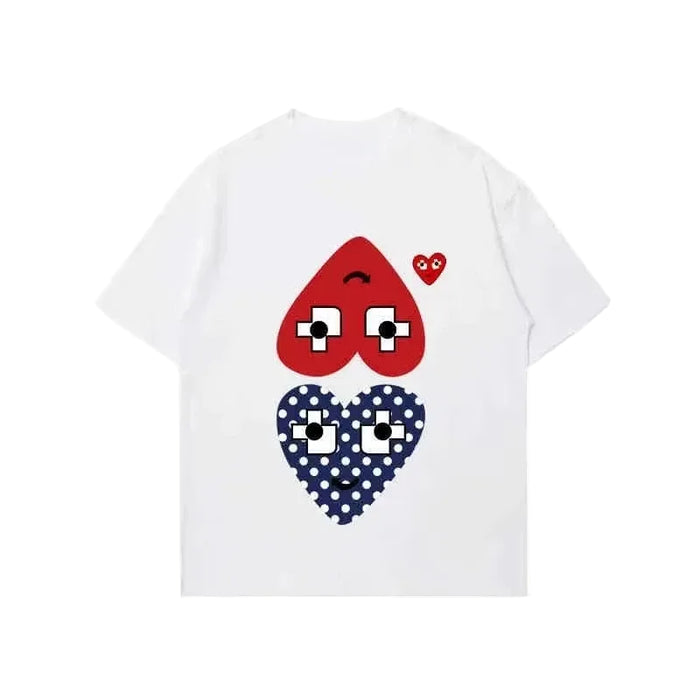 White Unisex Heart Graphic 100% Cotton T-Shirt Casual Short Sleeve Crew Neck Tee For Everyday Wear On Sale