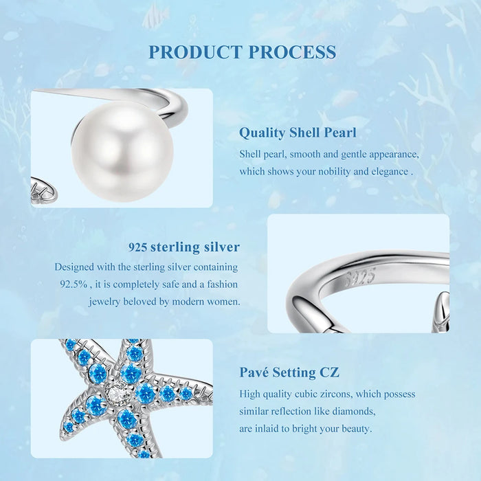 925 Sterling Silver Ocean Marine Life Starfish And Pearl Theme Open Rings Collection On Sale