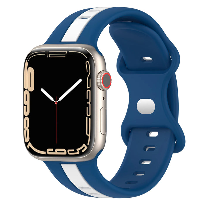 Blue White Two Color Stripe Designs Silicone Apple Watch Band 38mm, 40mm, 41mm, 42mm, 44mm, 45mm, 46mm, 49mm On Sale