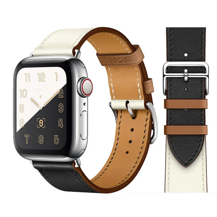 Black White Genuine Leather Loop Apple Watch Band For iWatch Series On Sale