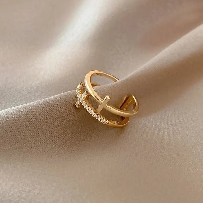 Gold Lucky Double Cross Ring On Sale