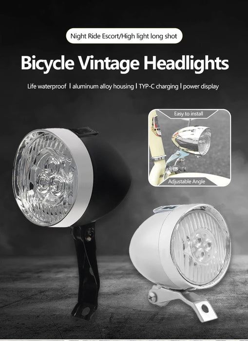 LED Retro Style Bicycle Headlamp Light - Rechargeable Or Battery Options On Sale