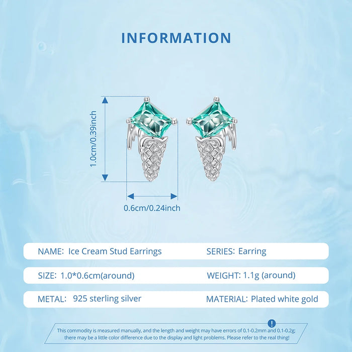 925 Sterling Silver Ocean Marine Life Theme Summer Ice-cream Stud Earrings Collection On Sale