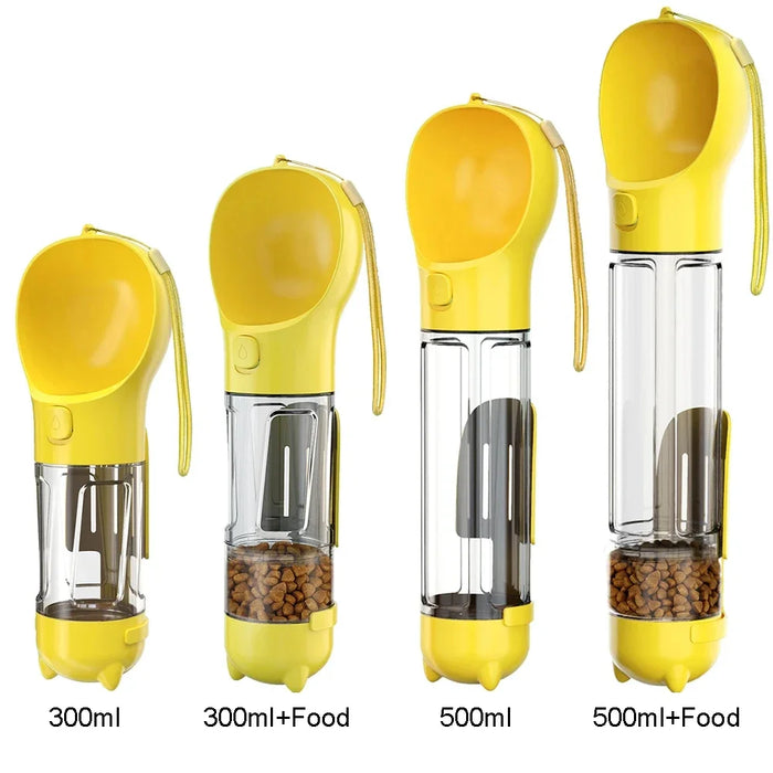 Multifunctional Yellow Pet Water Bottle With Food Feeder, Waste Bag, And Poop Shovel On Sale