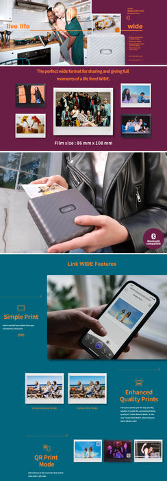 Fujifilm Instax Link WIDE Bluetooth Instant Photo Printer For Instax Mini Film – Portable Smartphone Printer (Multiple Colors) On Sale