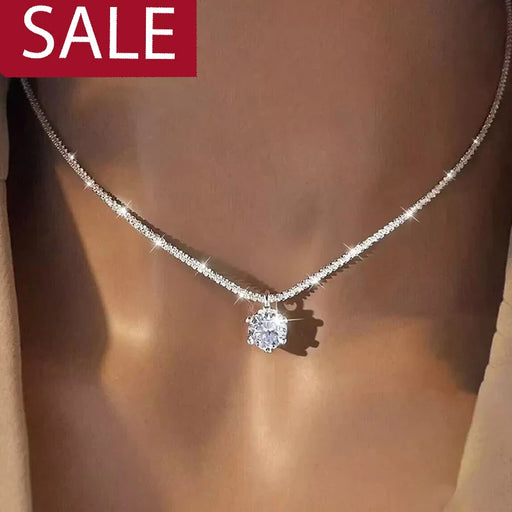 Classic VVS1 Moissanite Diamond  Platinum Plated  s925 Sterling Silver Crown Necklaces On Sale