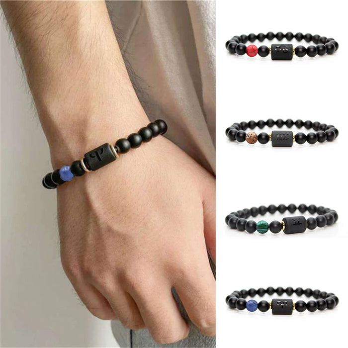 Black Obsidian Zodiac Constellation Charm Black Onyx Natural Stone Bead Bracelet For Women And Men On Sale
