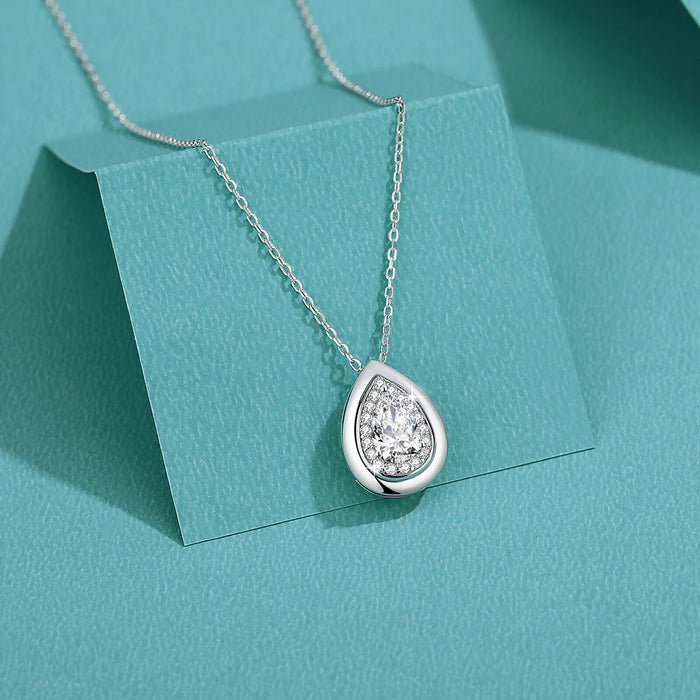 925 Sterling Silver Pear Cut Moissanite Pendant Necklace On Sale