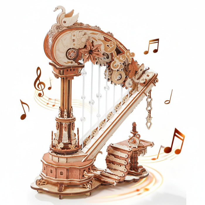 350 Piece DIY Mechanical Harp Music Box 3D Wooden Puzzle Model Kit with Ave Maria Melody On Sale