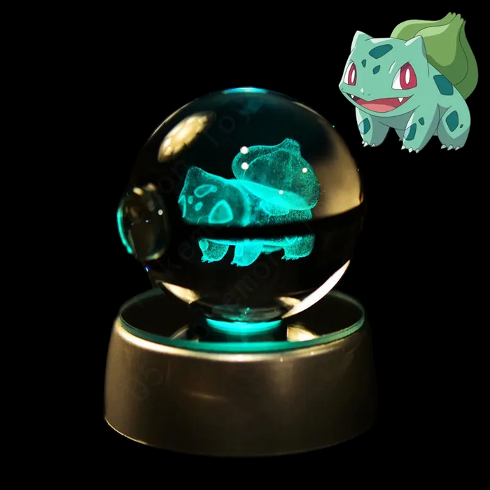 3D Crystal Glass Poke Ball Night Lights Collection Contained Inside Anime Bulbasaur Characters On Sale