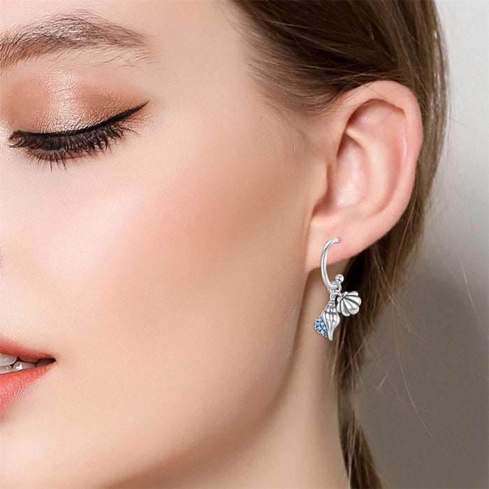 Elegant Ocean-Inspired 925 Sterling Silver Hoop Earrings Optional Luminous Accent On Sale