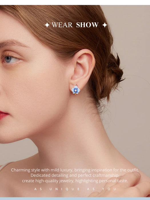 925 Sterling Silver Blue Enamel Butterfly Orchid Hoop Earrings On Sale