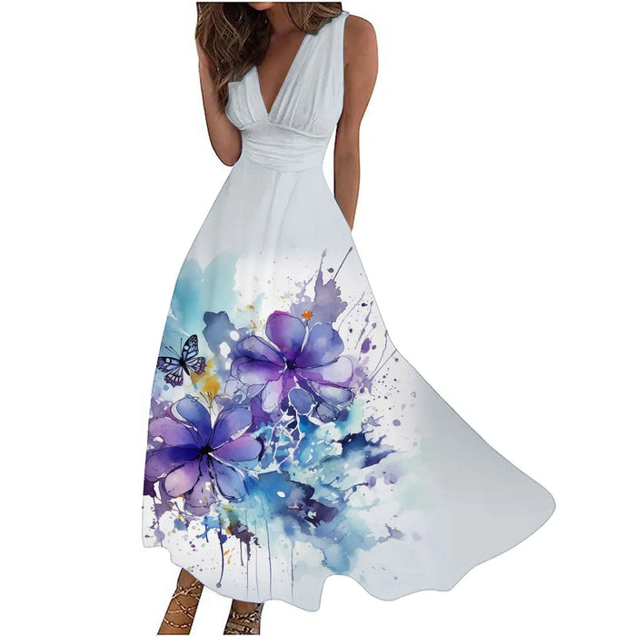Purple Floral Printed Dress On Sale