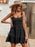 Women's Jacquard Dots Texture Drop-Waist Tie Shoulder Straps Square Neck Black Lace Loose Mini Dresses On Sale