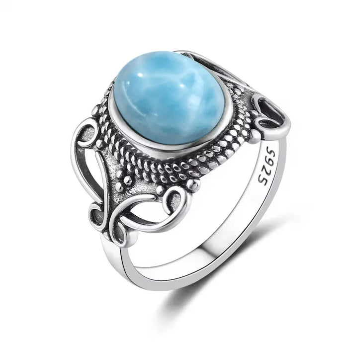 925 Silver Natural Larimar Stone Vintage Style Rings On Sale