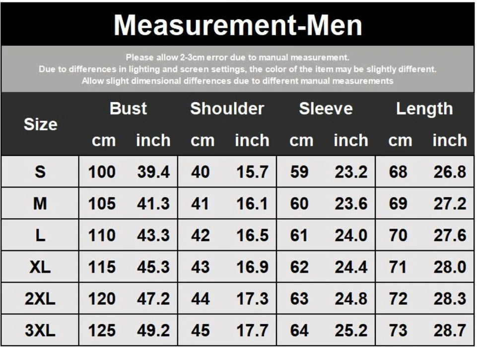 Size Chart Of Rainbow Striped Zip Hoodies For Men