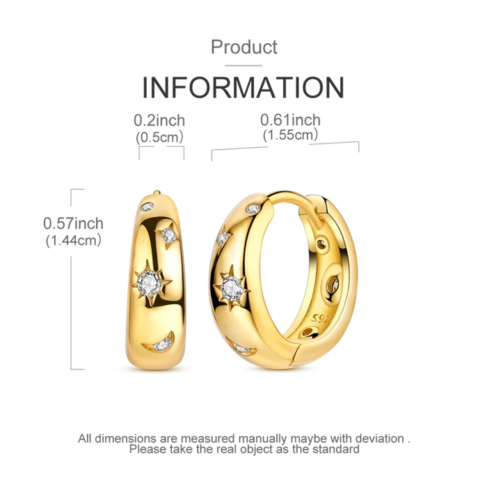 925 Sterling Silver Star Moon Round Huggie Hoop Earrings With Zircon Accents On Sale