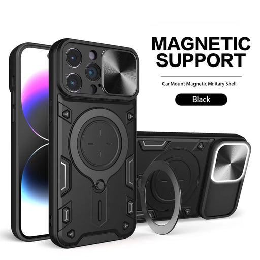 Black iPhone Ring Stand Armor Case With Camera Protection Slide Cover On Sale