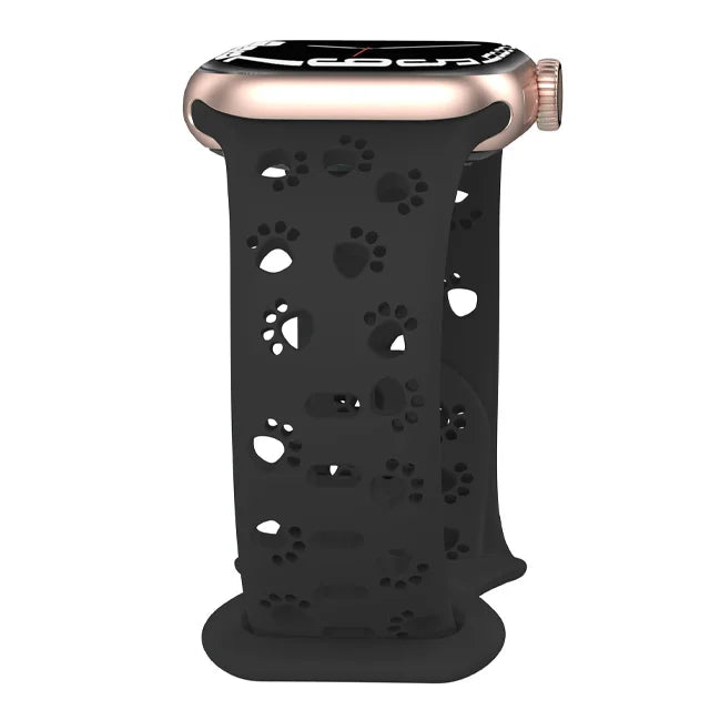 Black Animal Paws Hollow-out Design Silicone Strap for Apple Watch Band Ultra 2, Series 10, 9, SE, 8, 7, 6, 5 On Sale