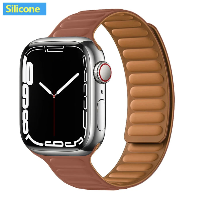 Brown Silicone Link Magnetic Loop Apple Watch Band On Sale