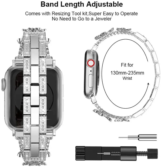 Cloverleaf Diamond Women Stainless Steel Apple Watch Bracelet For Ultra, 49mm, 46mm, 45mm, 44mm, 42mm, 41mm, 40mm, 38mm On Sale